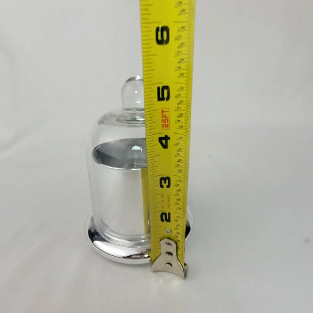 Silver Chrome Glass Cloche Candle Holder Clear Dome Pedestal Decor